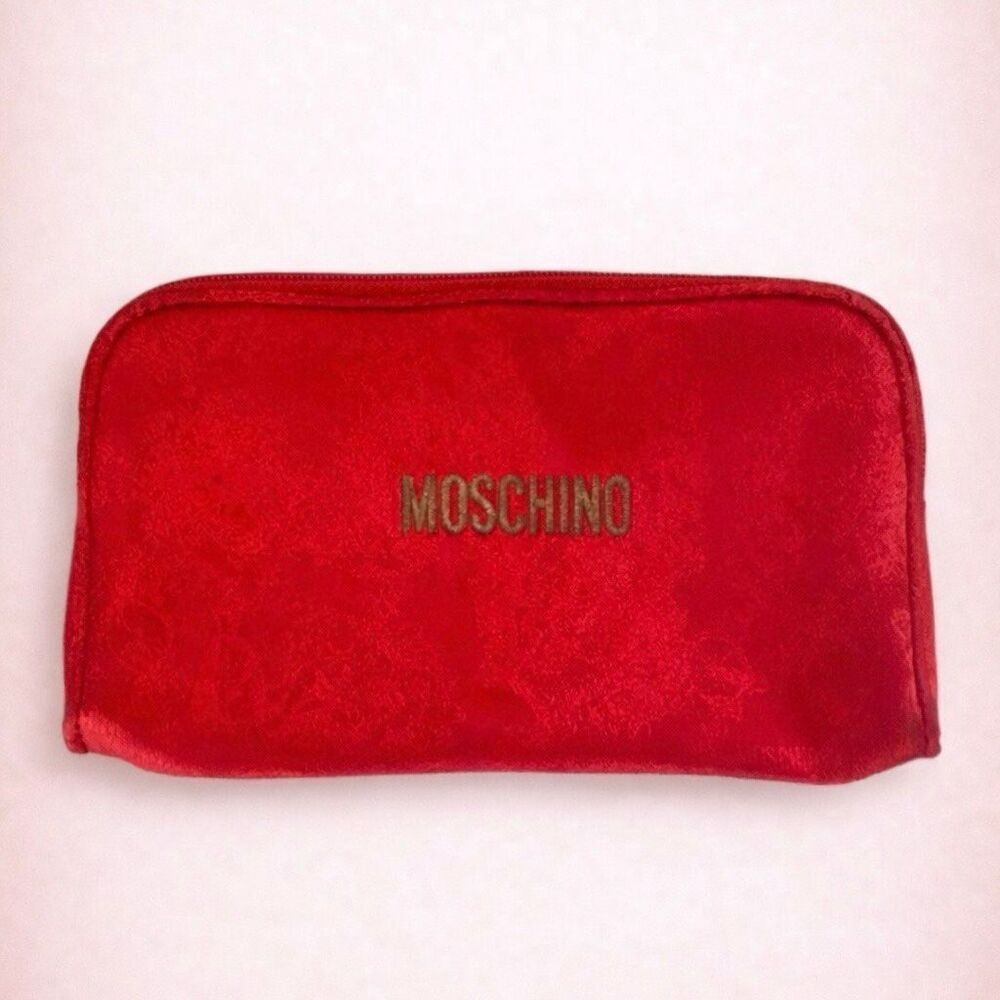 Moschino Red Cosmetic Travel Pouch – Gold Logo Makeup Bag